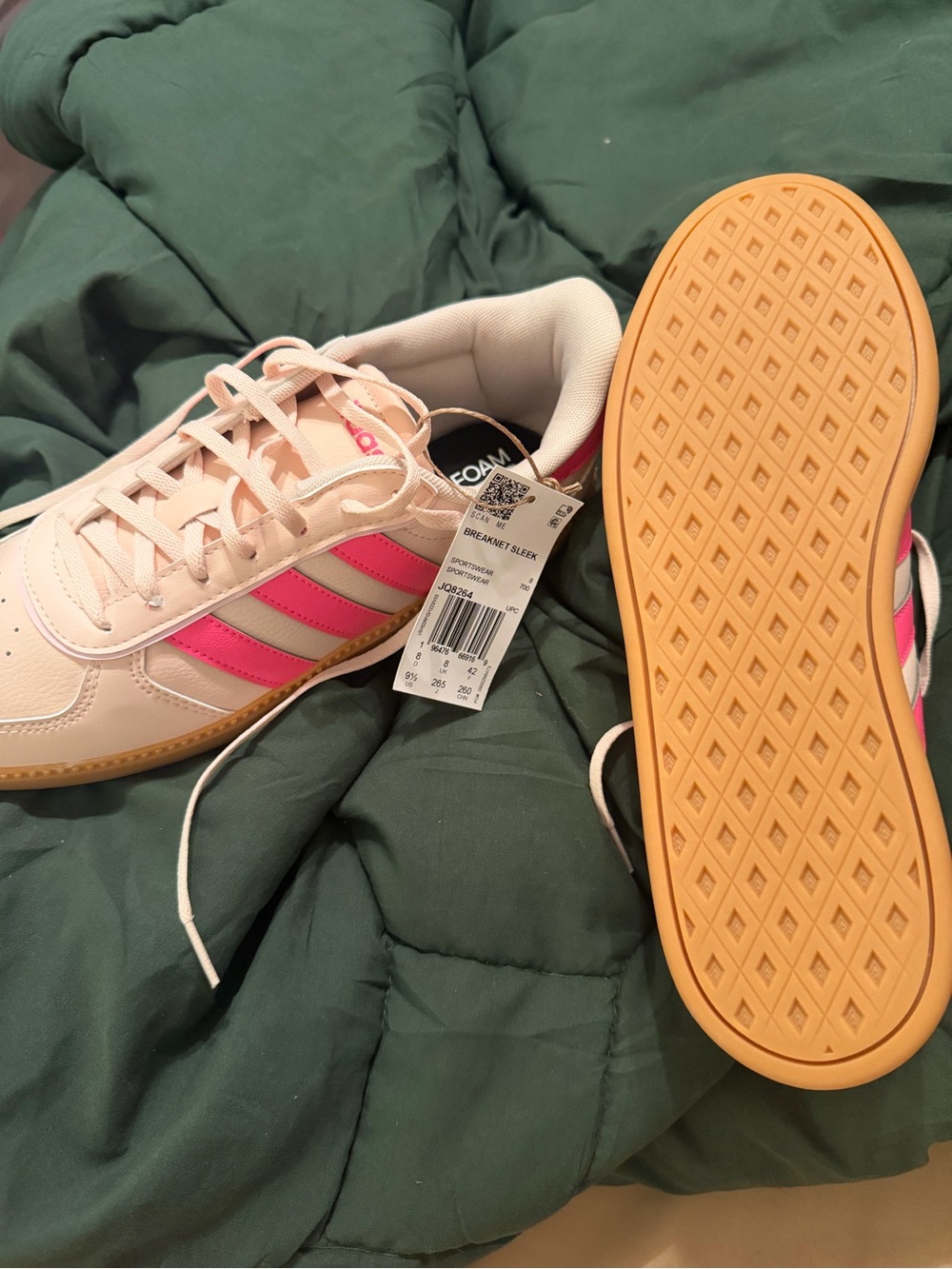 adidas Women’s White Sneakers with Pink Stripes and Gum Sole